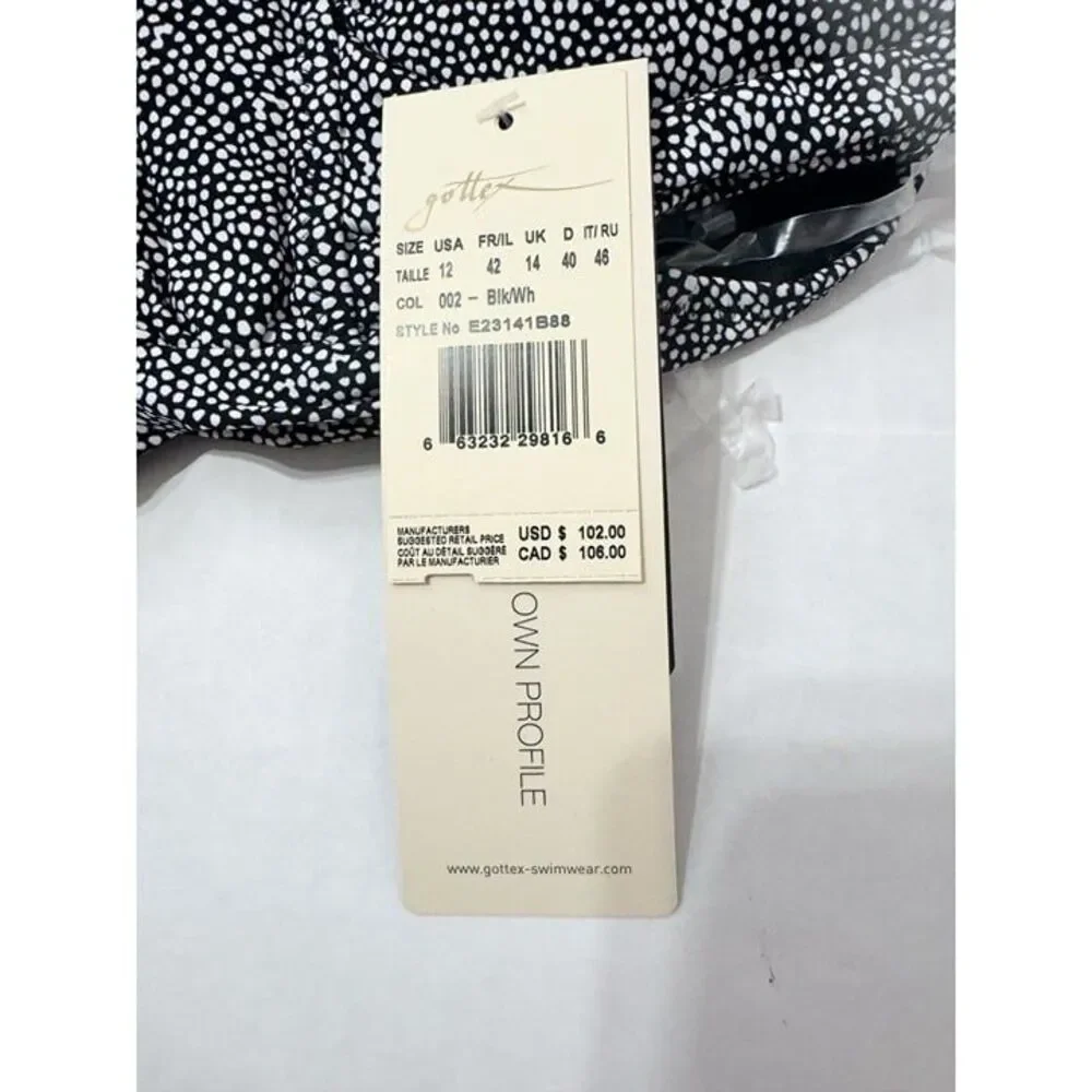 Profile By Gottex NWT Sz 12 Black White Colette V-Neck Halter Tankini Swim Top